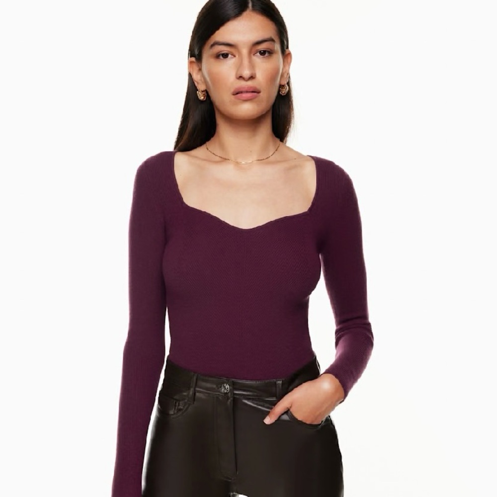 Aritzia Wilfred Tuscany Sweetheart Knit Sweater Maroon Size M